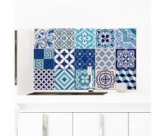 15 Stickers adhésifs carrelages | Sticker Autocollant Carrelage - Mosaïque carrelage mural salle de bain et cuisine | Carrelage adhésif - azulejos bleus - 10 x 10 cm - 15pièces