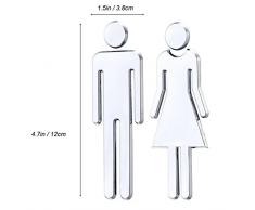 WINOMO 1 Paire de Toilette WC Autocollant Amovible 3D Miroir Vinyle Art Wall Sticker Hommes Femmes Wall Art Autocollants pour Bar École (Argent)