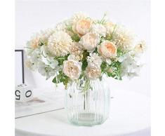 WPHRL Fleurs artificielles, Faux Fleurs Décoration Pivoine Artificielle Chrysanthème, Hortensia Arrangements Floraux Bouquet de Mariage Fleurs en Soie Centres de Table (Champagne Blanc)
