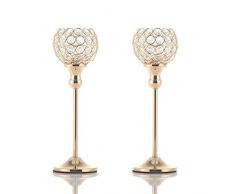 VINCIGANT Bougeoirs Cristal Rond Doré, Décoration Centre de Table Mariage, pour Saint Valentin(2pcs, 30cm de Haut) Emballage de Boîte Cadeau