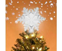 Womdee Arbre De NoëL Topper LED, Etoile De Sapin Noel,3D Hollow Topper Etoile De Noel avec LED Rotative Magique Ball,NoëL Arbre Topper De Flocon De Neige pour La DéCoration De larbre De NoëL