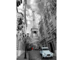 1art1® Poster + Suspension : Tour Eiffel Poster (91x61 cm) Paris, Femme en Rouge, 2 Chevaux en Bleu Et Kit De Fixation Noir