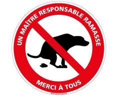 Déjection canine interdite Un maître responsable ramasse - Adhésif Autocollant Sticker - Porte Portail Garage - Diamètre 250 mm - Garantie 10 ans - Panneau déjection canine
