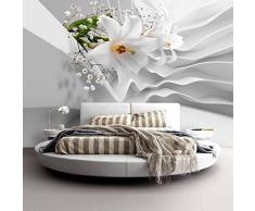 murando – Papier peint intissé – 300x210 cm – Trompe l oeil - Tableaux muraux – Déco – Fleur Abstraction blanc lis b-C-0144-a-a