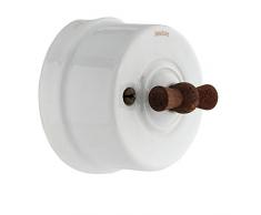 Fontini 30306652 Interrupteur en porcelaine, décoré bleu nœud en bois vieilli