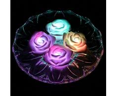 Ardux Lot de 4 bougies LED flottantes et imperméables en forme de rose changeant de couleur, sans flammes et avec piles