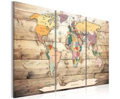 murando Impression sur toile intissee 120x80 cm 3 parties tableau tableaux decoration murale photo image artistique photographie graphique carte du monde continent bois Carte du Monde k-C-0035-b-f