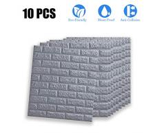VASEN Papier Peint 3D Brique Amovible Décoradif Stickers Muraux Effet Pierre Autocollant Imperméable Auto-Adhésif pour Chambre Maison Cuisine (77 * 70CM) (10ps, Gris)