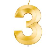 LUTER Bougies de Gâteau de Joyeux Anniversaire Gold Glitter avec Design Fold, Nombre de Bougies Numéro 3 Anniversaire Bougie Décoration de Gâteau pour Fête Enfants Adultes, 9,5cm