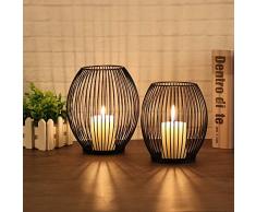 GoMaihe Bougeoirs Decoration Lot de 2, 14 x 15.5 cm et 16 x 18 cm Chandelier Bougie Photophore Décoration Table pour Saint Valentin Noel Mariage Halloween Cérémonie Anniversaire Fête, Cage Ronde