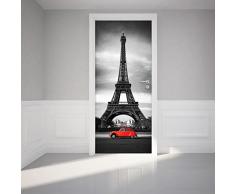 Sticker Porte Effet 3D - Autocollant Trompe lœil pour Porte - Décoration pour Porte Cuisine, Salon, Chambre, Salle de Bain - Style Papier Peint pour Les Murs - Tour Eiffel - 204 x 83 cm