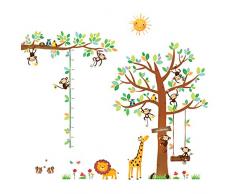 Decowall DA-1401P1402 8 Petits Singes Arboricoles et Ruban Mesureur Autocollants Muraux Mural Stickers Chambre Enfants Bébé Garderie Salon