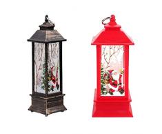 BESTOYARD Lanterne Noël Batterie Alimenté LED Lampe Père Noël Centre de Table 2pcs (Cadre Rouge et Noir)