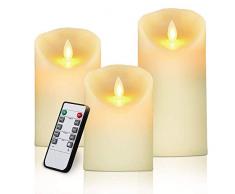 Lot de 3 Bougies LED Flamme Vacillante, Bougie en Cire sans Fumée, Minuteur et Télécommande, 7.5cm de Diamètre, Haut de 10/12.5/15cm, Décoration Mariage Eglise Soirée Jardin 3*AAA Piles