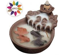 Brûle Encens Refoulement avec 10 Cônes Porte Encens en Céramique Encensoir Étang à poissons rouges