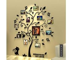 Asvert Photo Stickers Autocollants Muraux Amovibles 3D Acrylique Arbre avec des Branches Incurvées et des Cadres de Photo(Feulles Noires)