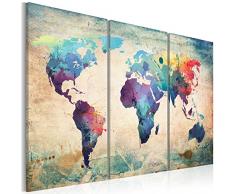 Impression sur toile 120x80 cm - Grand format - XXL - 3 Parties - Image sur toile - Images - Photo - Tableau - motif moderne - Décoration - pret a accrocher - Carte du Monde 020113-47 120x80 cm B&D XXL