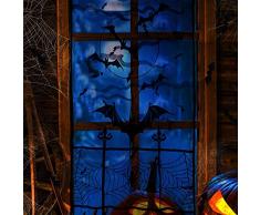 Joyjoz Halloween Rideau De Porte Fenêtre avec 24pcs 3D Batte Autocollant, Decoration Halloween Nappe Cheminée Foulard Toile daraignée Chauve Souris Stickers