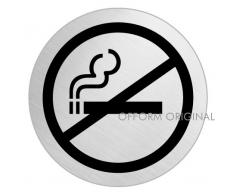OFFORM Plaque de porte en acier inox brossé, pictogramme "Defense de fumer", Ø 75 mm No.40045