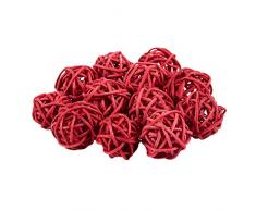 WOVELOT 12 Pcs Boule en Osier Rotin 3Cm pour Jardin, Mariage, Décoration De Fête (Rouge)