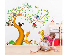 ufengke® Heureux Cartoon Arbre Animal Avec Owl Singes Zèbre Girafe Stickers Muraux, Chambre d'Enfant Pépinière Décalcomanies Murales Autocollants Amovibles