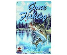 Youyun Vintage Métal Poster Gone Fishing Pancarte publicitaire Décor pour café Bar Pub Home 30 x 20 cm