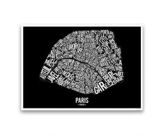 Affiche Quartiers de Paris France - City Map, Poster, Plan de ville, Création originale handmade
