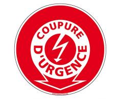 Coupure d'Urgence Electrique - Adhésif Autocollant Sticker - Diamètre 125 mm - Garantie 10 ans - Panneau incendie