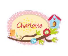 Sticker Porte Prénom Personnalisable Oiseau - Dimensions 15x23,5cm - Adhesif Permanent Brillant
