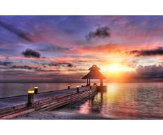Papier Peint Photo Mural-MALEDIVEN SUNSET-(26p)-350x260cm-7lés-COLLE INCLUS!-XXL Poster Géant Decoratif Skyline City Londres Paris Ville USA Nature Paysage île Caraïbes Italie île Pierre Fleurs