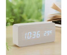 Yihya Blanc Design à la Mode Digital Alarme LED Snooze Horloge Réveil électronique Clock Date Température Affichage avec Sound Control Capteur de Lumière + Veilleuse (Ajuster automatiquement la luminosité la nuit) --- bleu clair