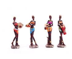 DECO GEMME Statuette 4 Femmes Africaine avec Instruments de Music, Hauteur 20 cm