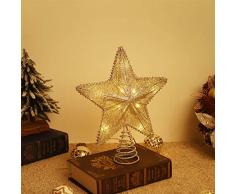 Lewondr Arbre Noël Sapin Treetop, Étoile Treetop Scintillant, Étoile à 5 Pointes à LED pour Arbre de Noël Décoration Topper, Décor Treetop de Fête de Noël pour Sapin, Pentagramme Topper - Doré