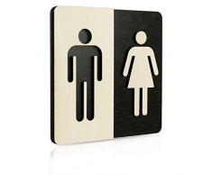 Plaque de WC - Bois - Avec pictogramme femme et homme, Bois, multicolore, 14 x 14 cm