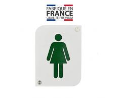 Pictogramme plexi toilettes femmes couleur blanc - Signalétique plaque de porte toilettes femme - Blanc/Vert foncé - 3