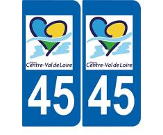 2 Autocollants de plaque d'immatriculation auto 45 Centre-Val de Loire - Région