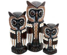 Gall&Zick Statuette en Bois Motif Hibou, Set/3