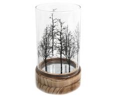 Magnifique bougeoir en verre et bois Motif arbres