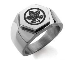 Acier Inoxydable Cimier Kamon Encerclé Bague polie de Style Motard à Sommet Plat et crête hexagonale, Taille 67
