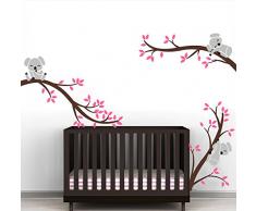 Sayala Stickers Muraux 3 Cute Koala Arbre Enfant- Autocollant Adhésif Mural Koala Branches Stickers Pour Chambre Enfants Bébé Art (Rose)