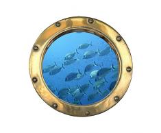 Stickers trompe loeil hublot Banc de poissons - L 30cm x H 30cm