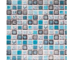 Hode Stickers Carrelage Papier Adhésif Mosaïque pour Bain Cuisine Mural Autocollant Imperméable Bleu 40X200cm