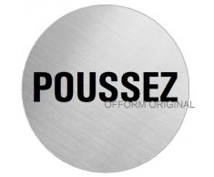 OFFORM Plaque de porte en acier inox brossé, pictogramme "Poussez" Ø 100 mm No.7600