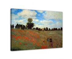 Bilderdepot24 toile Déco imprimée - tableau toile de Claude Monet - Vieux Maître Art Peinture "Champ de coquelicots à Argenteuil" 70x50cm - livrée montées sur châssis en bois, tableau sur toile, Image en toile sur, vente