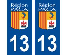 ADP Adhésifs 2 Autocollants pour Plaque dimmatriculation département 13 Bouches du Rhône