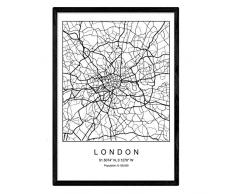 Nacnic Imprimer Carte de la Ville de Londres Style Nordique Noir et Blanc. Affiche de Format A3 Papier imprimé No 250 GR. Peintures, estampes et Affiches pour Le Salon et Chambre à Coucher