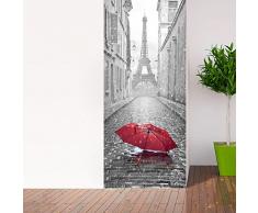 Sticker Porte effet 3D - autocollant Trompe Lœil pour Porte - Décoration pour Porte Cuisine, Salon, Chambre, Salle de Bain - Style Papier peint pour les murs - Parapluie dans Paris - 204 x 83 cm