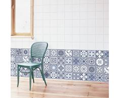 Walplus Autocollant Mural Amovible Art Décalques Vinyle Décoration de maison DIY vivant Chambre À COUCHER CUISINE Papier peint Cadeau Lisbonne bleu carreaux - 10 cm x 10 - 24 pièces