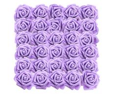 BELLE VOUS Rose Artificielle Violet (50Pcs) - Réaliste Mousse Faux Roses avec Tige 19cm - Artificielle Fleurs pour DIY Bouquets de Mariage, Centres de Table, Home, Parti Décor, Arrangements Floraux