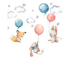 Little Deco DL312 Sticker Mural décoratif pour Chambre de bébé Motif Lapin et Souris I Ballons et étoiles